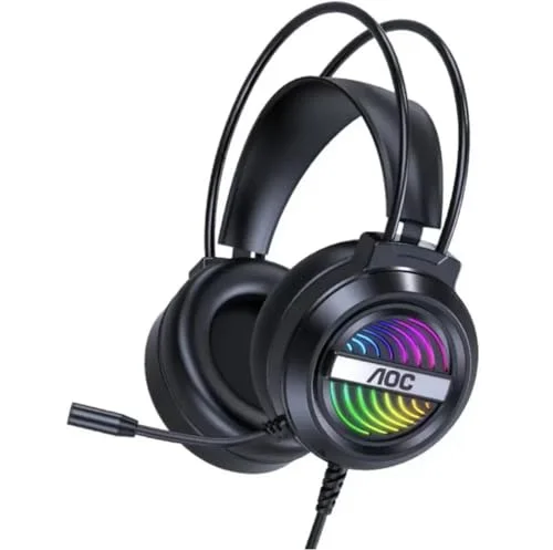 AOC GH120 Wired Gaming Headphones, Phantom 7.1 Surround Sound, 50mm Drivers, USB 2.0 Connectivity, RGB LED Lighting