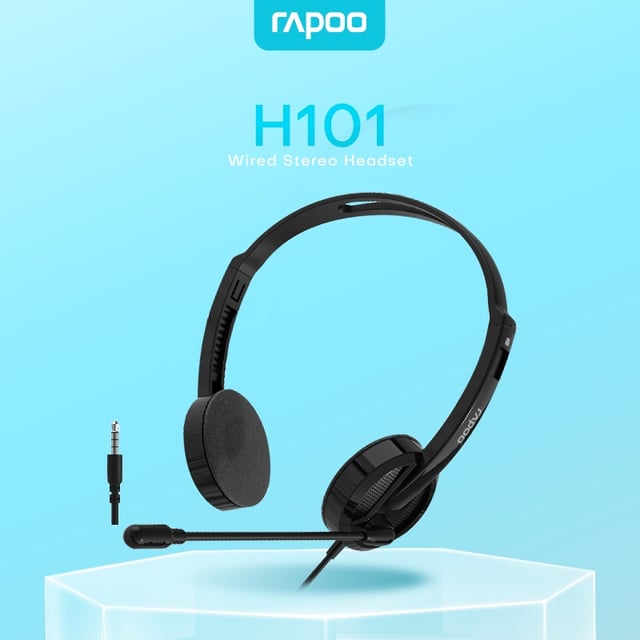 Rapoo H101 Wired Stereo Headset, 3.5mm Audio Jack, Over-the-Head Comfortable Design, 20Hz–20kHz Frequency Response, 32Ω Impedance