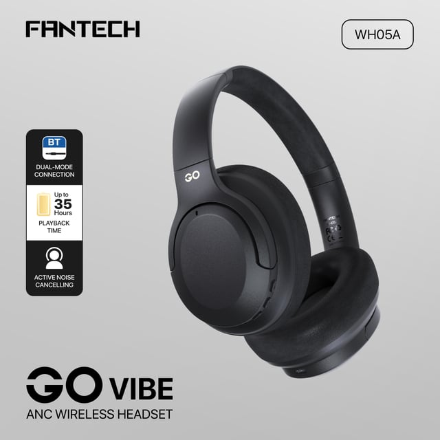 FANTECH WH05A Go Vibe ANC Wireless Headset, Active Noise Cancelling (ANC), 35 Hours Playtime, Bluetooth Wireless Connectivity, Over-Ear Comfortable Design