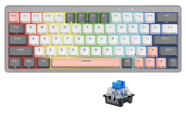 Fantech Atom Pro63 MK912 Mechanical Keyboard, 63-Key Compact Layout, Blue Switch (Clicky), RGB Backlit Lighting, Wired USB Connectivity