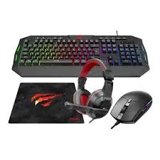Havit Gamenote KB501CM Gaming Combo Set, Gaming Keyboard + Gaming Mouse + Gaming Headset + Mouse Pad, USB Wired Connectivity, RGB Backlit Keyboard & Mouse, High Precision Gaming Sensor Mouse