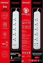 Pinnacle 5-in-1 Portable Power Hub Extension Board, 5 Socket Multi Plug Extension, 2 Meter Power Cable, Universal Plug Support, Compact Portable Design