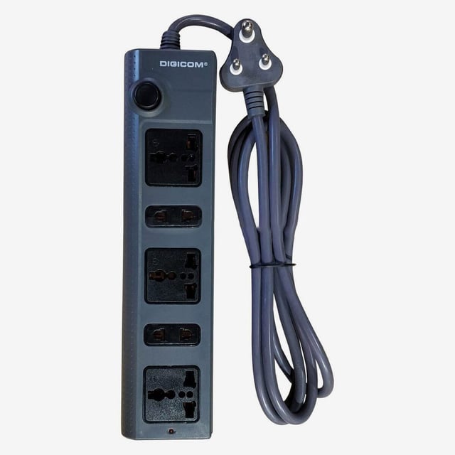 DIGICOM M551 Extension Multiplug, Universal 5-Port Power Socket, 2× Two-Pin Sockets + 3× Three-Pin Safety Sockets, Multi Plug Extension Board, Durable & Safe Power Distribution