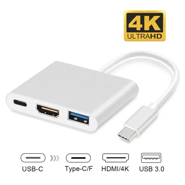 ype-C to HDMI 3-in-1 Adapter, 4K Ultra HD Support, Multi-Port USB-C Hub (HDMI + USB + Type-C Power/OTG), Plug & Play Connectivity, Compact & Portable Design