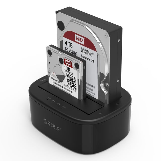 ORICO Dual Bay Hard Drive Docking Station, USB 3.0 to SATA Interface, Supports 2.5” & 3.5” HDD/SSD (Up to 44TB Total), Offline Cloning/Duplicator Function (One-Touch Clone), UASP High-Speed Data Transfer
