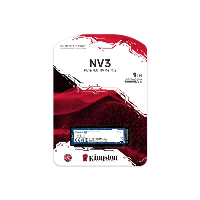 Kingston NV3 1TB PCIe 4.0 NVMe SSD, Ultra-Fast Storage Drive, Up to 6000MB/s Read Speed, High-Performance Gen4 NVMe M.2 SSD, Reliable Data Transfer & System Boot Speed
