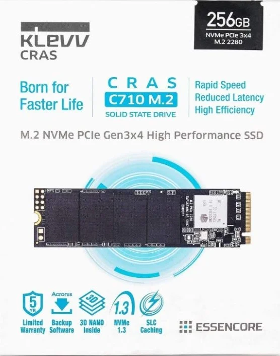 KLEVV CRAS C710 256GB M.2 NVMe SSD, PCIe 3.0 x4 Interface, 3D NAND Flash Storage, Up to 1,950MB/s Read Speed, Up to 1,250MB/s Write Speed