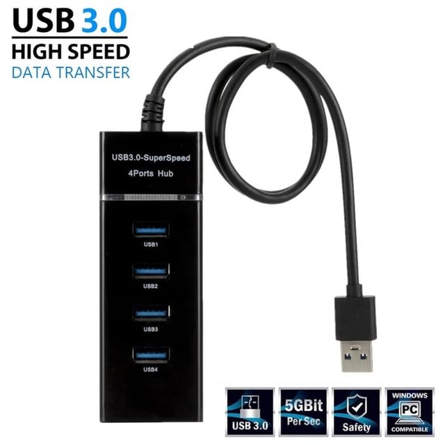 USB 3.0 Hub, 1 to 4 USB Type-A Ports, High-Speed Data Transfer Up to 5Gbps, Plug & Play Connectivity, Compact & Portable Design