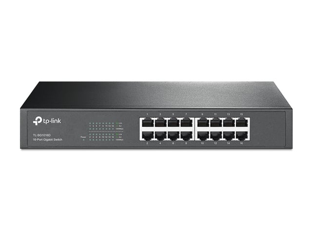 TP-Link SG1016D 16-Port Gigabit Ethernet Switch, 16× 10/100/1000Mbps RJ45 Ports, High-Speed Gigabit Network Switch, Desktop & Rackmount Design, Plug & Play Unmanaged Switch