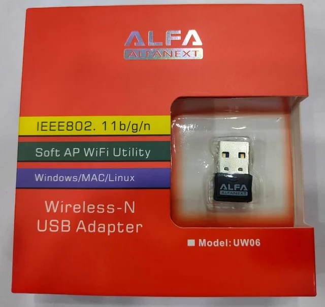 ALFA UW06 Wireless N USB Adapter, 802.11n WiFi USB Dongle, High-Speed Wireless Network Connectivity, Plug & Play Installation with Driver Support, Compact Portable Design