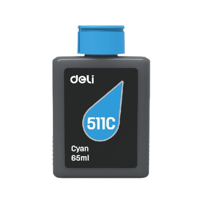 DELI 511C Cyan Ink Bottle, 65ml Dye-Based Ink Refill, High-Quality Printing Ink for Color Output, Compatible with DELI D516W & D516W Printers, Smooth & Consistent Ink Flow