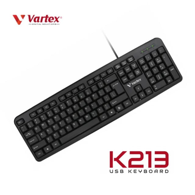 Vartex K213 USB Wired Keyboard, Full Size Office Keyboard, 50 Million Keystrokes, Ergonomic Design, Durable Narrow Frame Keyboard