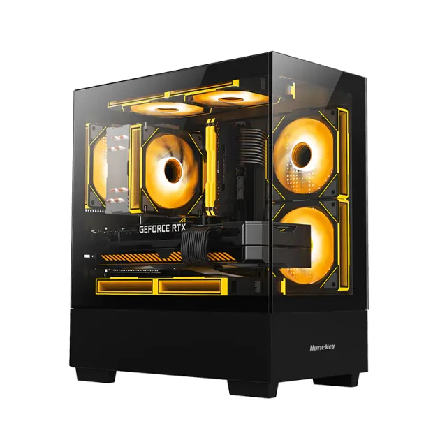 HUNTKEY G35 Micro-ATX Gaming Case, Dual Tempered Glass, ATX PSU Support, 340mm GPU Clearance, 160mm CPU Cooler Support