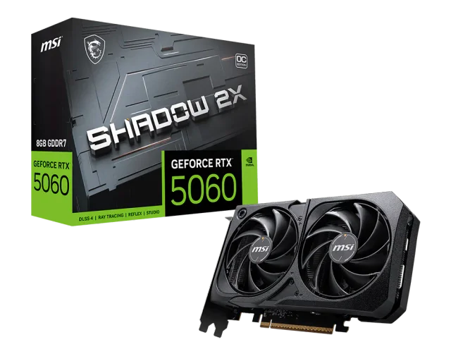 MSI GeForce RTX 5060 SHADOW 2X OC, 8GB GDDR7, 3840 CUDA Cores, 2527MHz Boost Clock, PCIe Gen5
