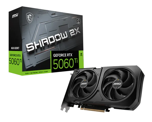 MSI GeForce RTX 5060 Ti SHADOW 2X PLUS, 8GB GDDR7, 4608 CUDA Cores, 2572MHz Boost Clock, PCIe Gen5