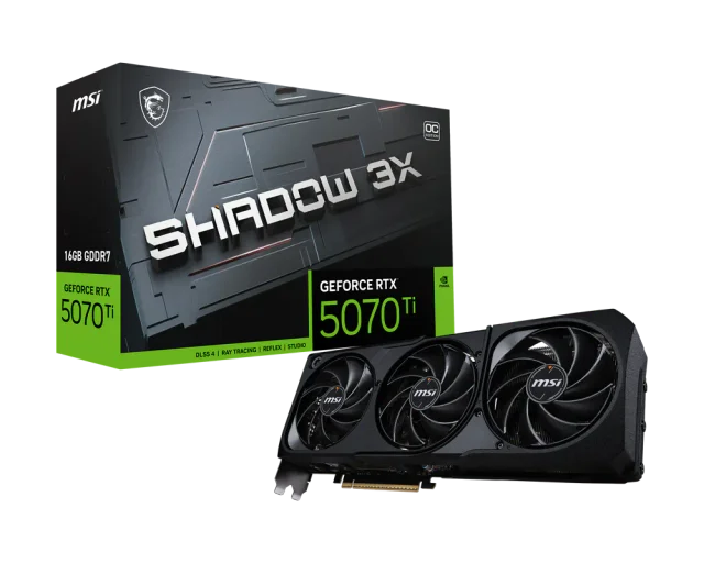 MSI GeForce RTX 5070 Ti SHADOW 3X OC, 16GB GDDR7, 8960 CUDA Cores, 2482MHz Boost Clock, PCIe Gen5
