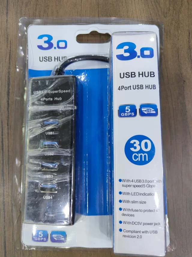USB 3.0 4-Port USB Hub, 5Gbps High-Speed Data Transfer, Slim Design, DC 5V Power Input, Plug & Play