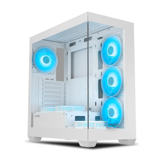 Ant Esports Crystal X7 Mid Tower Gaming Cabinet White, ATX Micro-ATX Mini-ITX, 7x120mm Pre-Installed Fans, Tempered Glass, Type-C