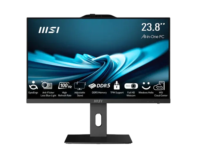 MSI PRO AP242P 14M All-in-One PC, 12th Gen Intel® Pentium® Gold G7400, 8GB DDR5 RAM, 256GB NVMe SSD, 23.8" FHD IPS 100Hz Display