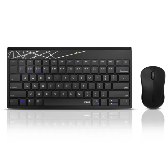 Rapoo 8000M Multi-Mode Wireless Keyboard & Mouse Combo, Bluetooth 3.0/4.0 + 2.4GHz, 87-Key Compact Keyboard, 1300 DPI Optical Mouse, Spill-Resistant