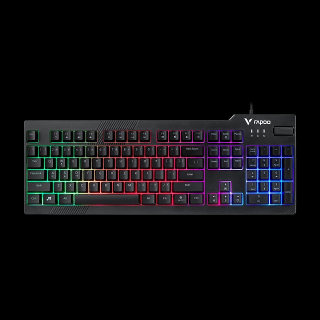 Rapoo V50S Backlit Gaming Keyboard, Wired USB Full-Size 104-Key Keyboard, Adjustable Backlight, 19-Key Anti-Ghosting, Volume Wheel, Spill-Resistant, Aluminum Alloy Design