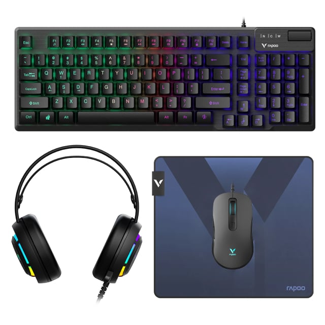 Rapoo V125S, 4-in-1 Wired Gaming Set, V50S 104-Key RGB Keyboard, V16RGB 12,800 DPI RGB Mouse, VH360 USB Gaming Headset