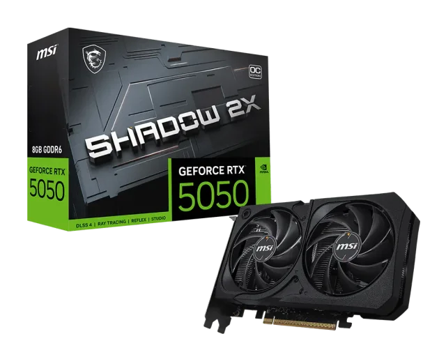 MSI GeForce RTX 5050 8G SHADOW 2X OC, NVIDIA GeForce RTX 5050, 8GB GDDR6 128-bit, PCIe Gen 5 x16, 2602MHz Boost