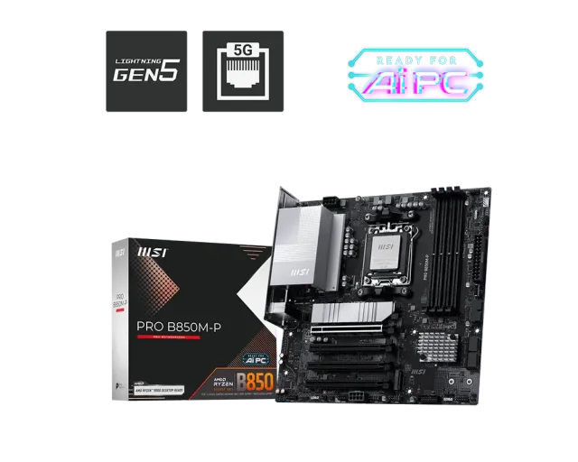 MSI PRO B850M-P, AMD B850, AM5, DDR5 256GB, 3× M.2 PCIe 5.0/4.0