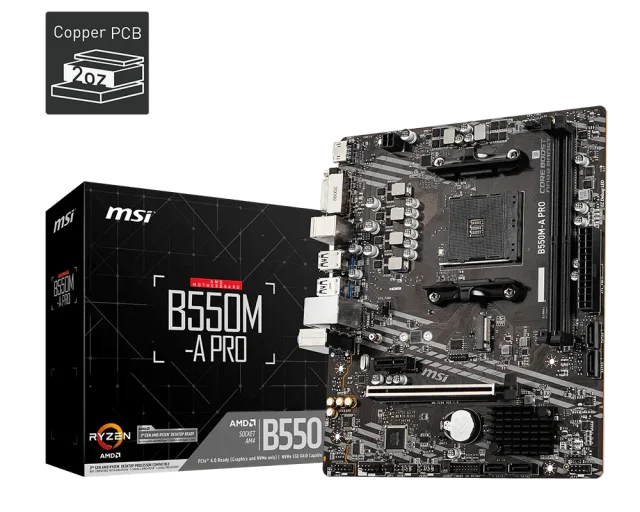 MSI B550M-A PRO, AMD B550, AM4, DDR4 64GB, 1× M.2