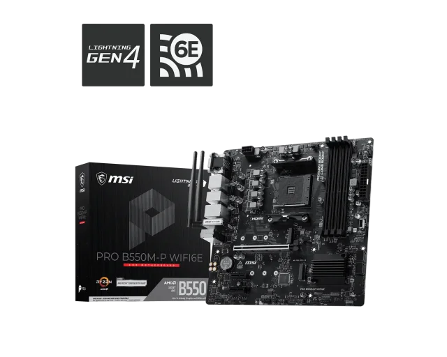 MSI PRO B550M-P WIFI6E, AMD B550, AM4, DDR4 128GB, 2× M.2 PCIe 4.0/3.0