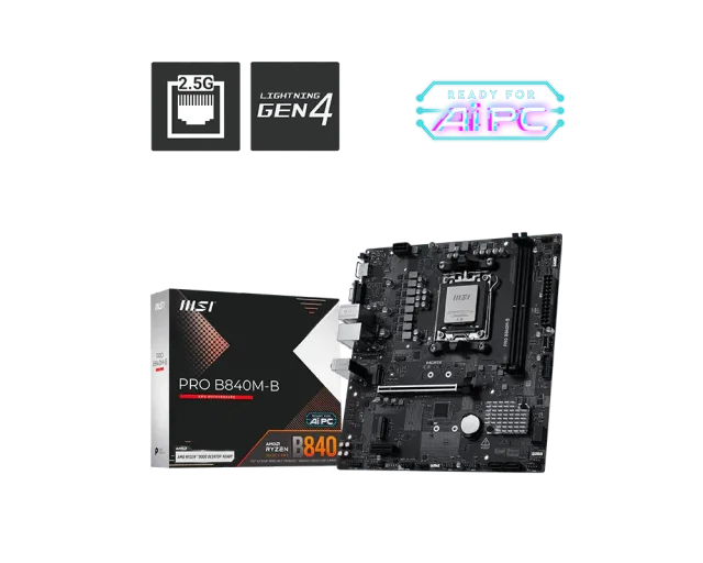 MSI PRO B840M-B, AMD B840, AM5, DDR5 128GB, 2× M.2 PCIe 4.0