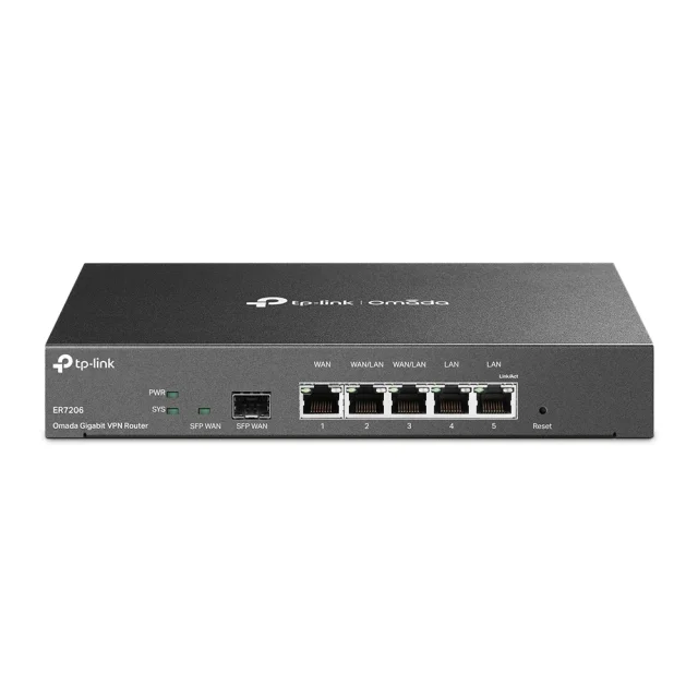 TP-Link ER7206 Omada Gigabit VPN Router, 5× Gigabit RJ45 + 1× Gigabit SFP, Multi-WAN Load Balancing, IPsec/WireGuard/OpenVPN, 150K Sessions