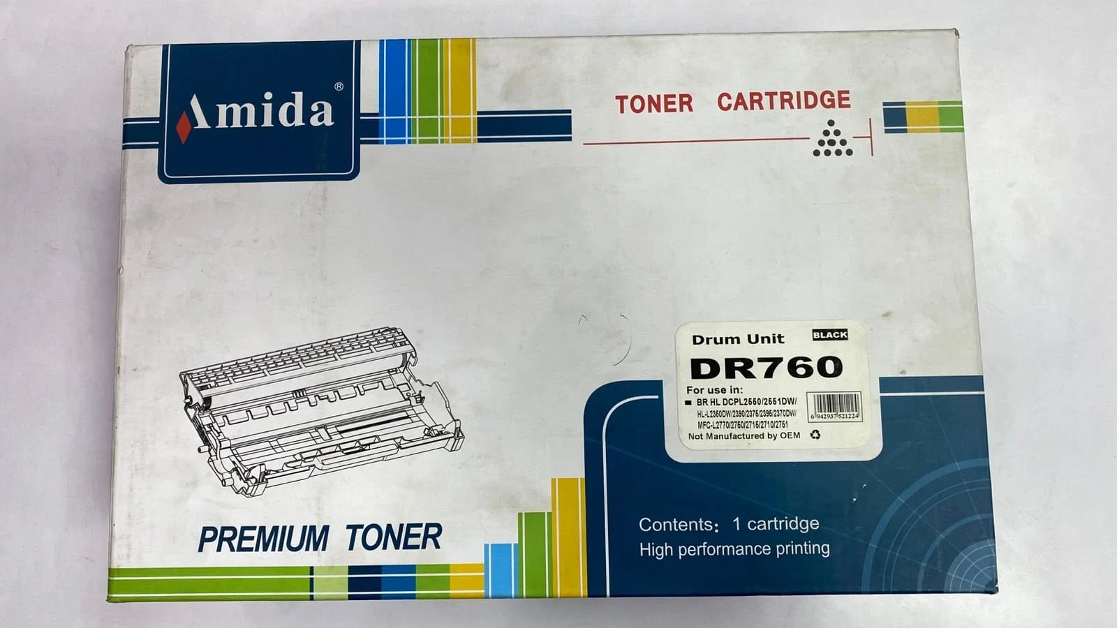 Amida DR760 Drum Unit, Black Premium Drum Cartridge, Compatible with Brother DCP-L2650DW L2651DW HL-L2350DW L2370DW L2376 L2390 L2396, MFC-L2710 L2715 L2751 L2760 L2770, High Performance