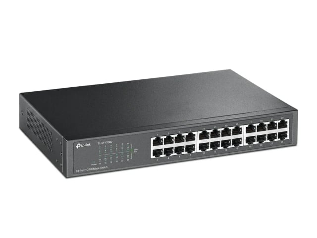 TP-Link TL-SF1024D, 24-Port 10/100Mbps Fast Ethernet Switch, 4.8Gbps Switching Capacity, Rackmount, Fanless