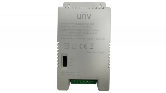 Uniview PWR-DC1204-C4-EU 4-Channel CCTV Power Supply, 12VDC Output, 4A Total, 1A Per Channel, 40W Total Power