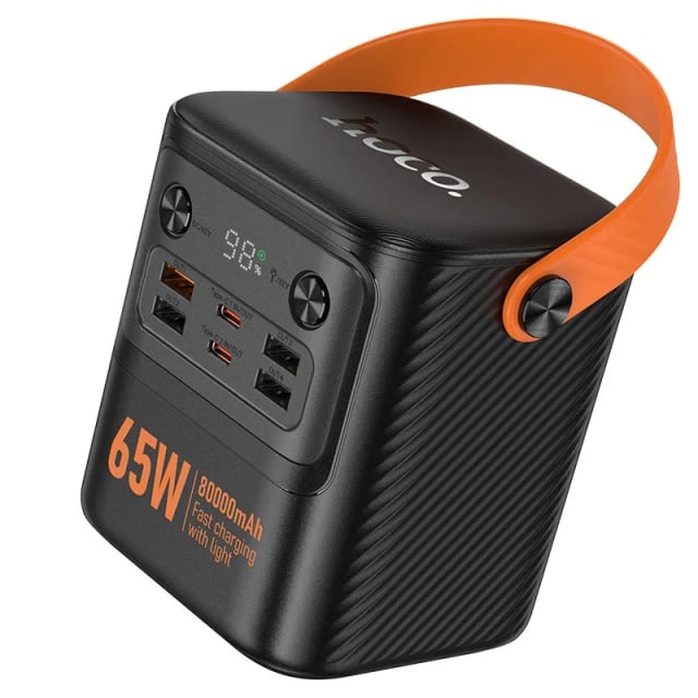 HOCO J152 Pro Tough 80,000mAh Power Bank, 65W PD Fast Charging, 22.5W USB-A, LED Display & Built-in Emergency Light