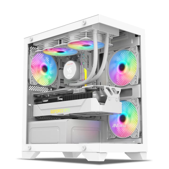 Ant Esports Value CV200 White Gaming Cabinet, Micro-ATX & Mini-ITX, Tempered Glass, 3×120mm RGB Fans, 240mm AIO Support