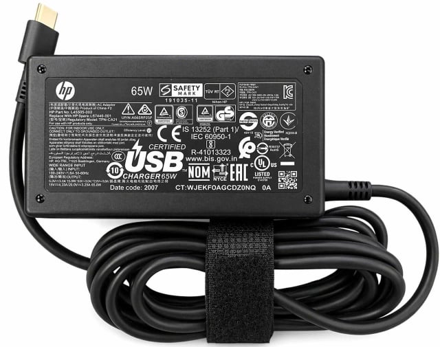 HP Type-C 65W Laptop Charger, USB-C PD, 20V 3.25A, Power Delivery, USB Type-C Connector