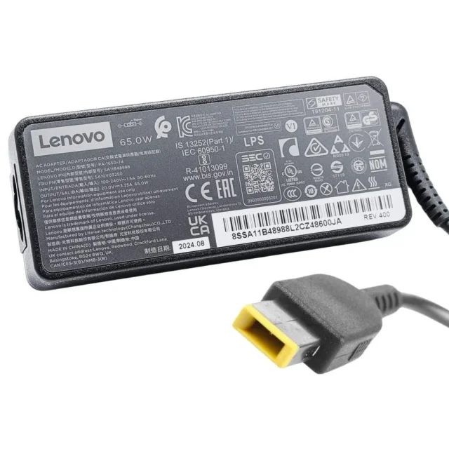 Lenovo New Pin 65W Laptop Charger, 20V 3.25A, New Pin Connector, Slim Tip, AC Adapter