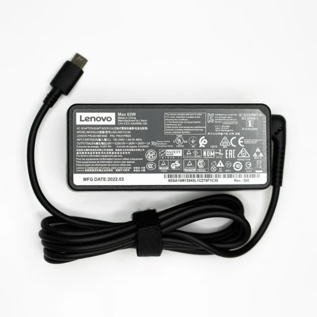 Lenovo Original Type-C 65W Laptop Charger, USB-C PD, 20V 3.25A, Original Lenovo Adapter, Type-C Connector