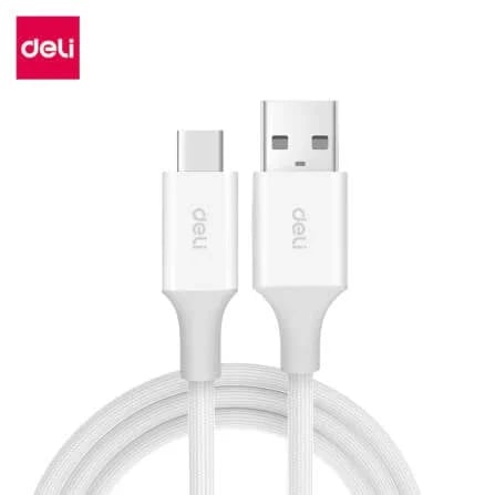 Deli ET852(02) USB-A to USB-C Charging Cable, 100W Fast Charging, 6A, 480Mbps Data Transfer, 2 Meter Nylon Braided Cable