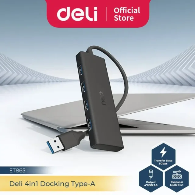 Deli ET865 Type-A to 4-Port USB 3.0 Hub, 4-in-1 USB Converter, 5Gbps High-Speed Data Transfer, 20cm Cable, USB-A Multiport Expansion Hub