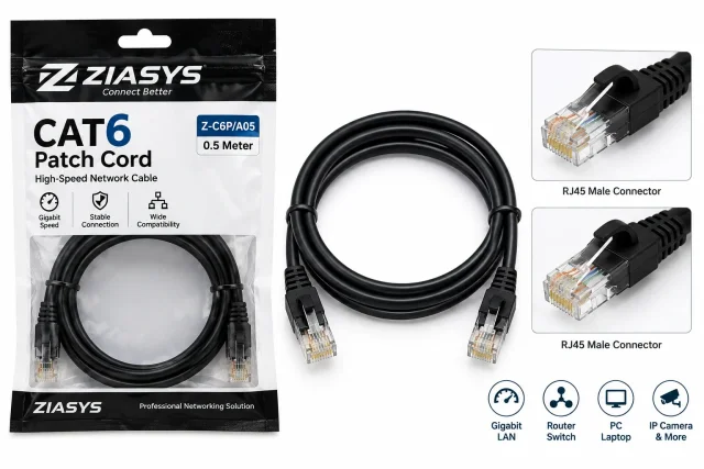 Ziasys Z-C6P/A05 CAT6 Patch Cord, 0.5 Meter, UTP Ethernet Network Cable, RJ45 Male to Male, Gigabit LAN Cable