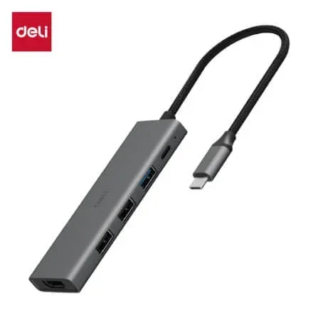 Deli ET866 5-in-1 USB Type-C Hub, 4K HDMI, USB 3.0 5Gbps, 2× USB 2.0, 100W PD Charging