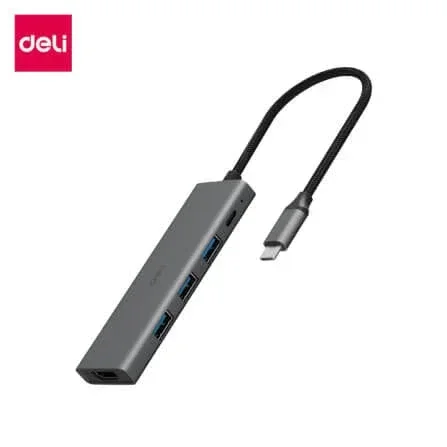 Deli ET867 USB Type-C Multiport Hub, 3× USB 3.0 Ports, HDMI Output, PD 3.0 Charging, 20cm Cable