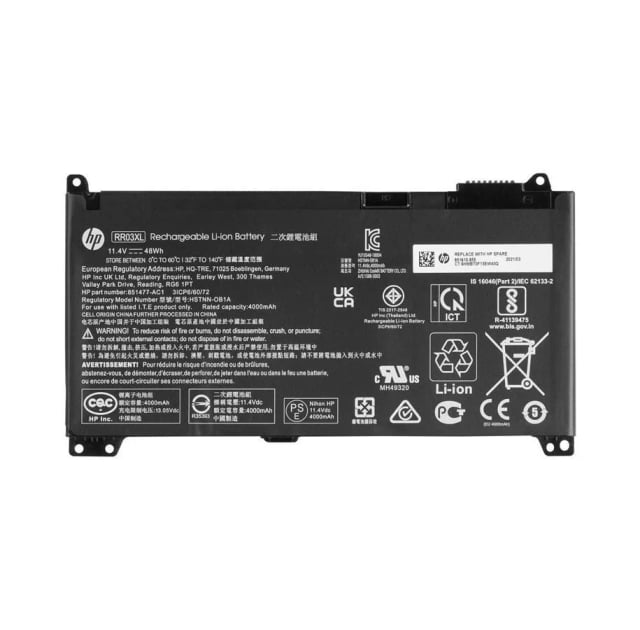 HP RR03XL Laptop Battery, 48Wh, 11.55V, 4080mAh, 3-Cell Li-ion