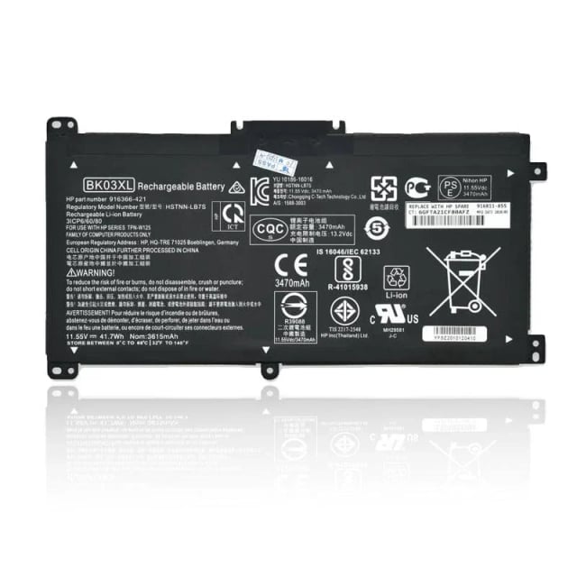 HP BK03XL Laptop Battery, 41.7Wh, 11.55V, 3470mAh, 3-Cell Li-ion