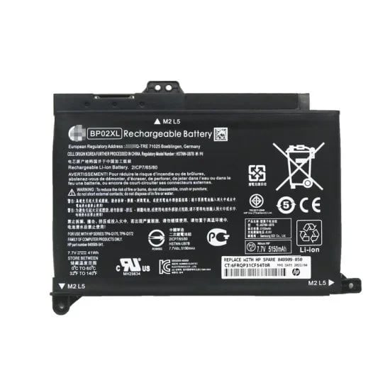 HP BP02XL Laptop Battery, 41Wh, 7.7V, 5300mAh, 2-Cell Li-ion Polymer