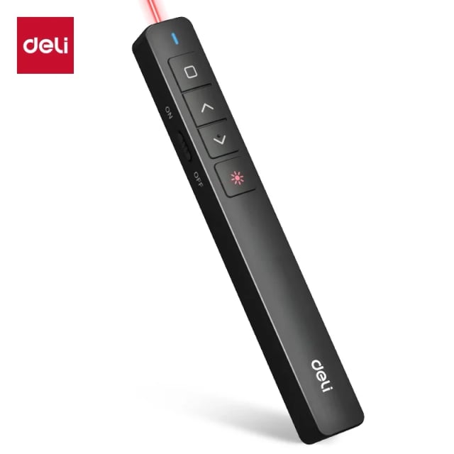 DELI ES001 Wireless Presentation Laser Pointer, Red Laser, 100m Control Range, 2.4GHz Wireless, USB-A Receiver