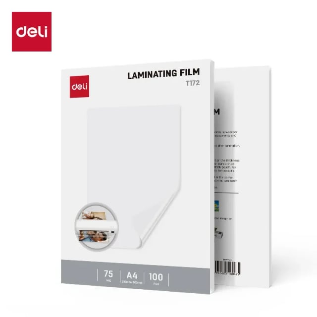 DELI ET172 A4 Laminating Film, 75 Micron, 100 Sheets per Pack, 216 × 303mm, Document Lamination Pouches